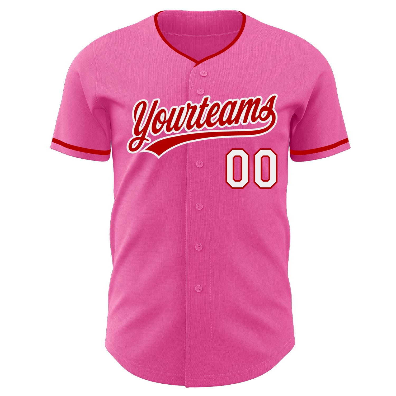 Custom Pink Red-White Authentic Baseball Jersey view 2