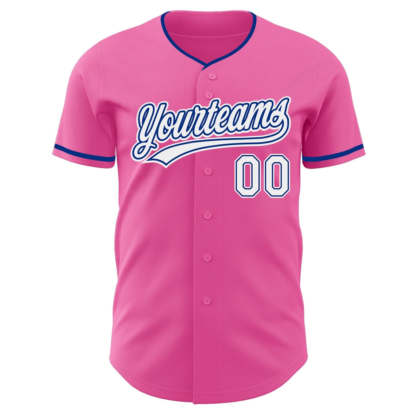 Custom Pink White-Royal Authentic Baseball Jersey view 2