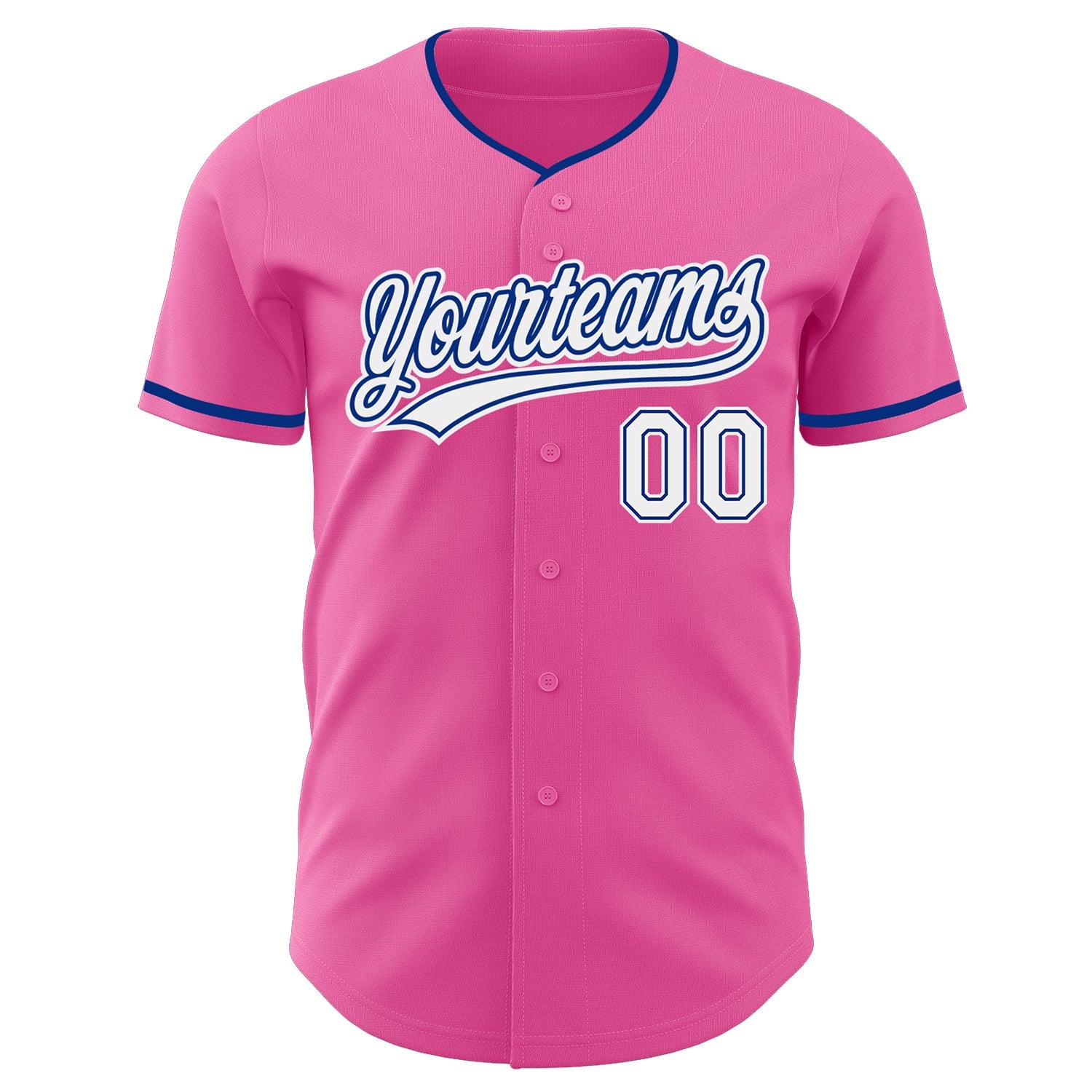 Custom Pink White-Royal Authentic Baseball Jersey view 2