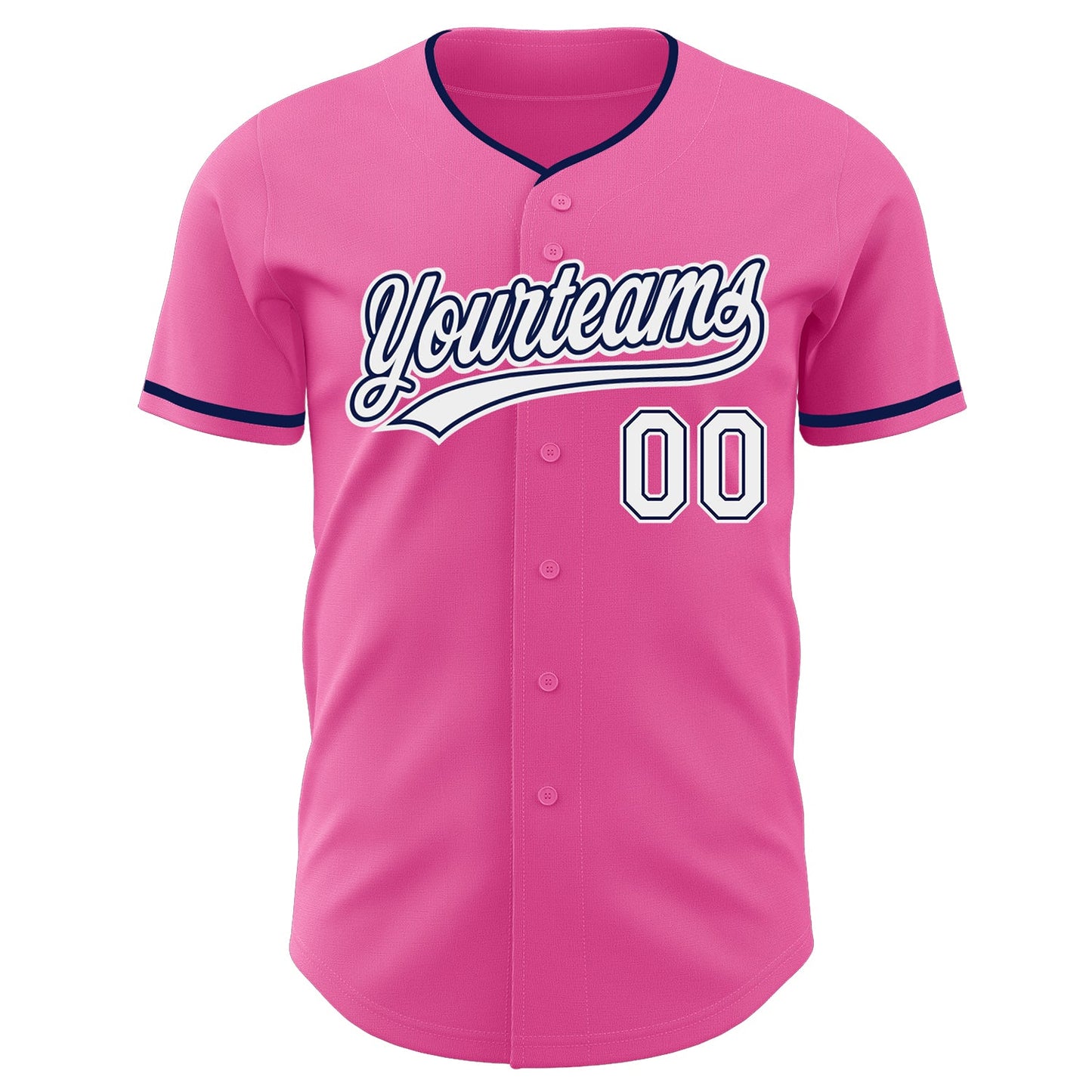 Custom Pink White-Navy Authentic Baseball Jersey view 2