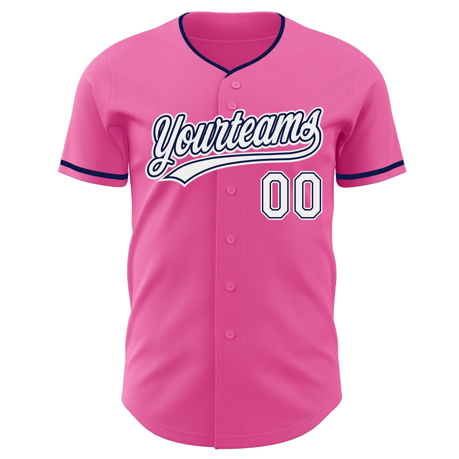 Custom Pink White-Navy Authentic Baseball Jersey view 2
