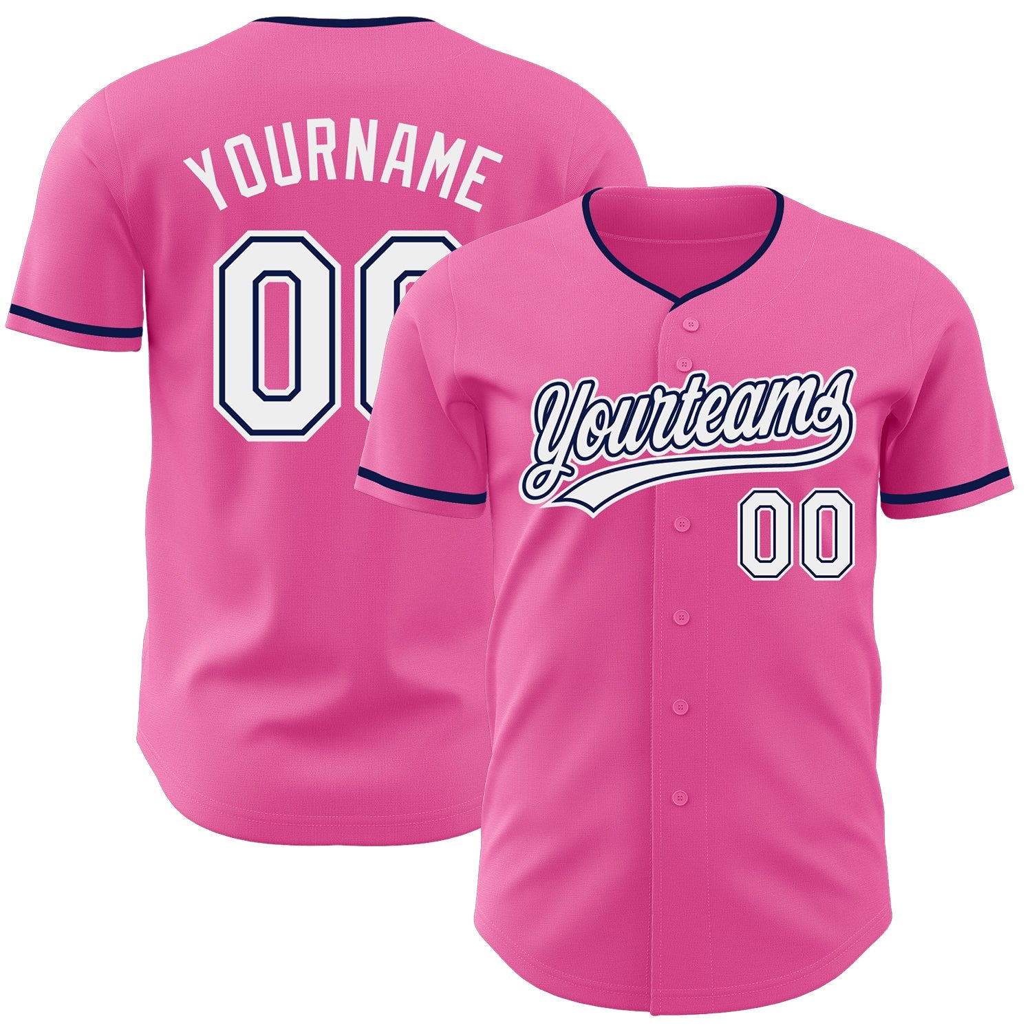 Custom Pink White-Navy Authentic Baseball Jersey - Main View