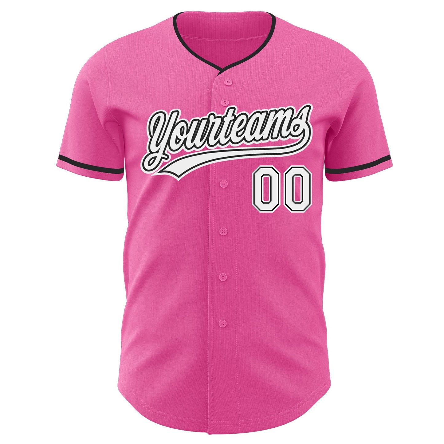Custom Pink White-Black Authentic Baseball Jersey view 2