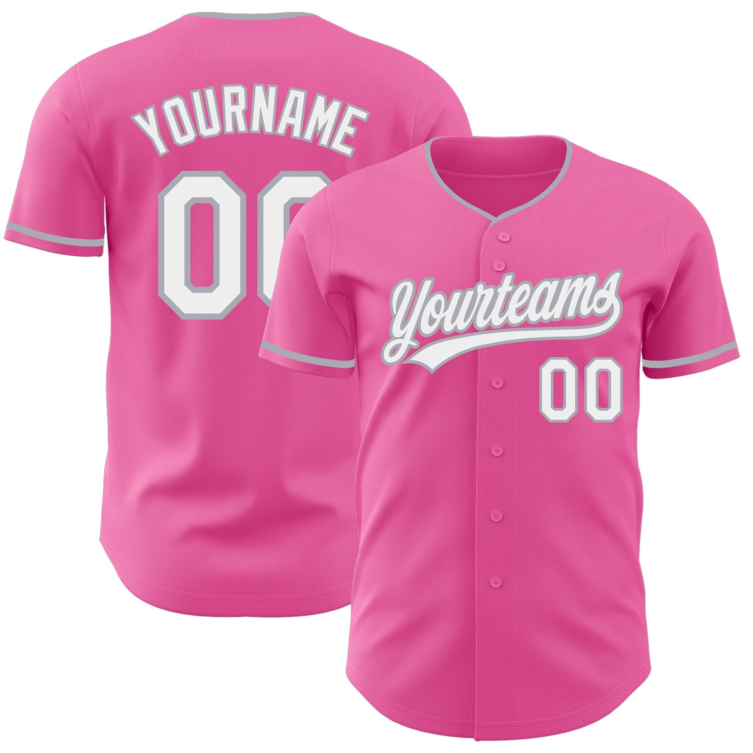 Custom Pink White-Gray Authentic Baseball Jersey - Main View