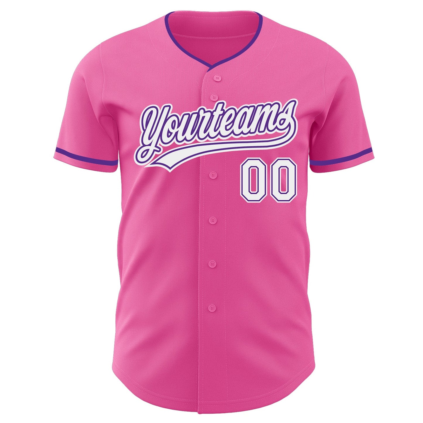 Custom Pink White-Purple Authentic Baseball Jersey view 2