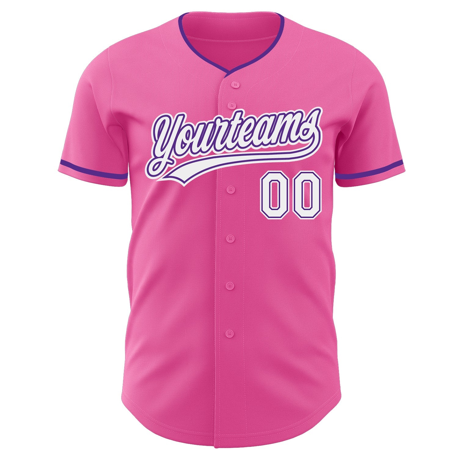 Custom Pink White-Purple Authentic Baseball Jersey view 2