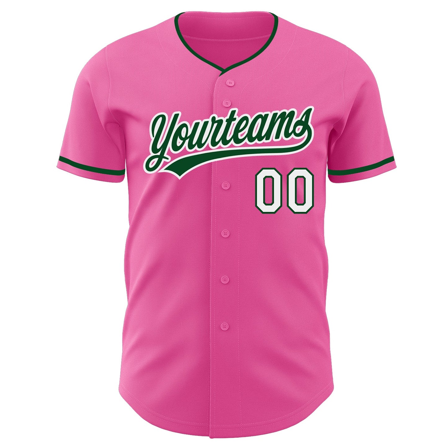 Custom Pink Green-White Authentic Baseball Jersey view 2
