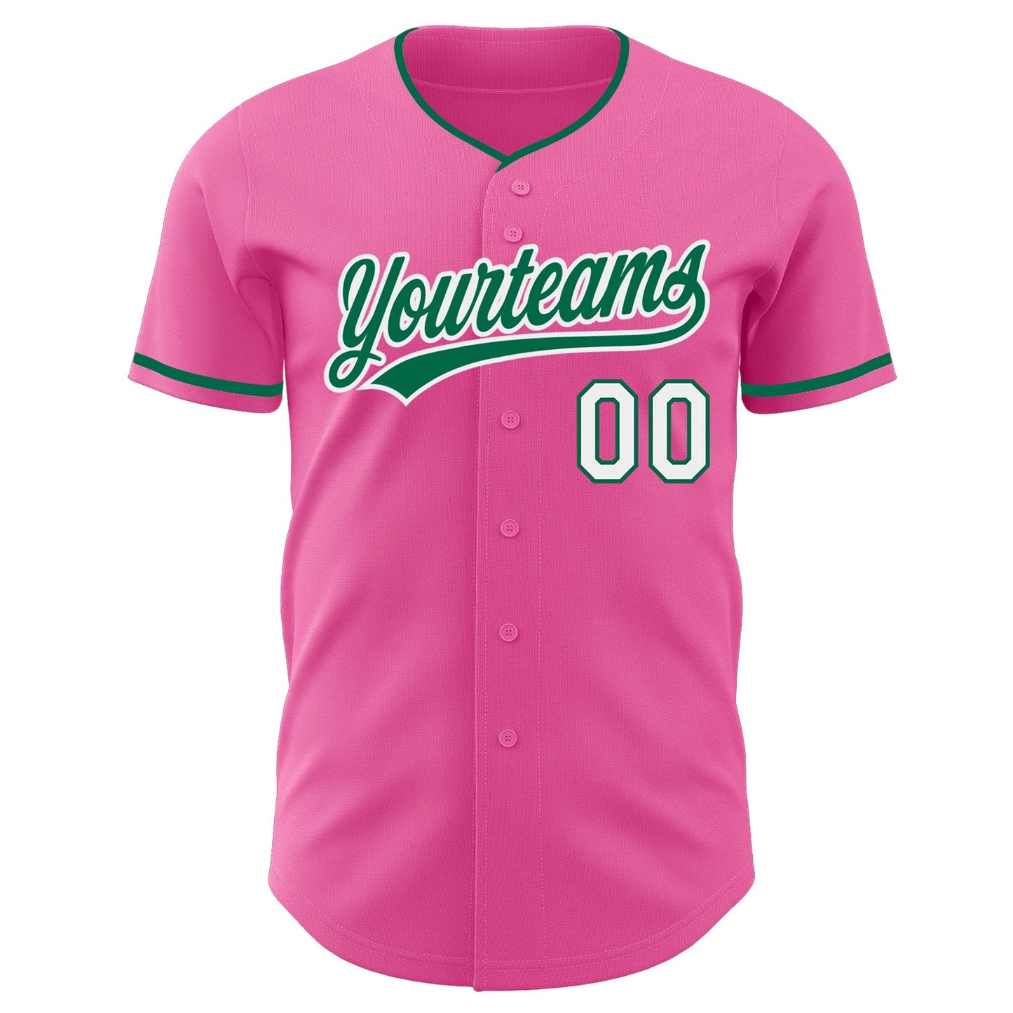 Custom Pink Kelly Green-White Authentic Baseball Jersey view 2