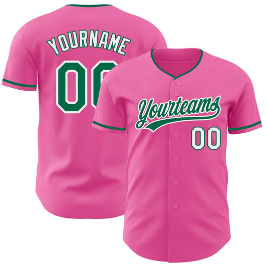 Custom Pink Kelly Green-White Authentic Baseball Jersey - Main View