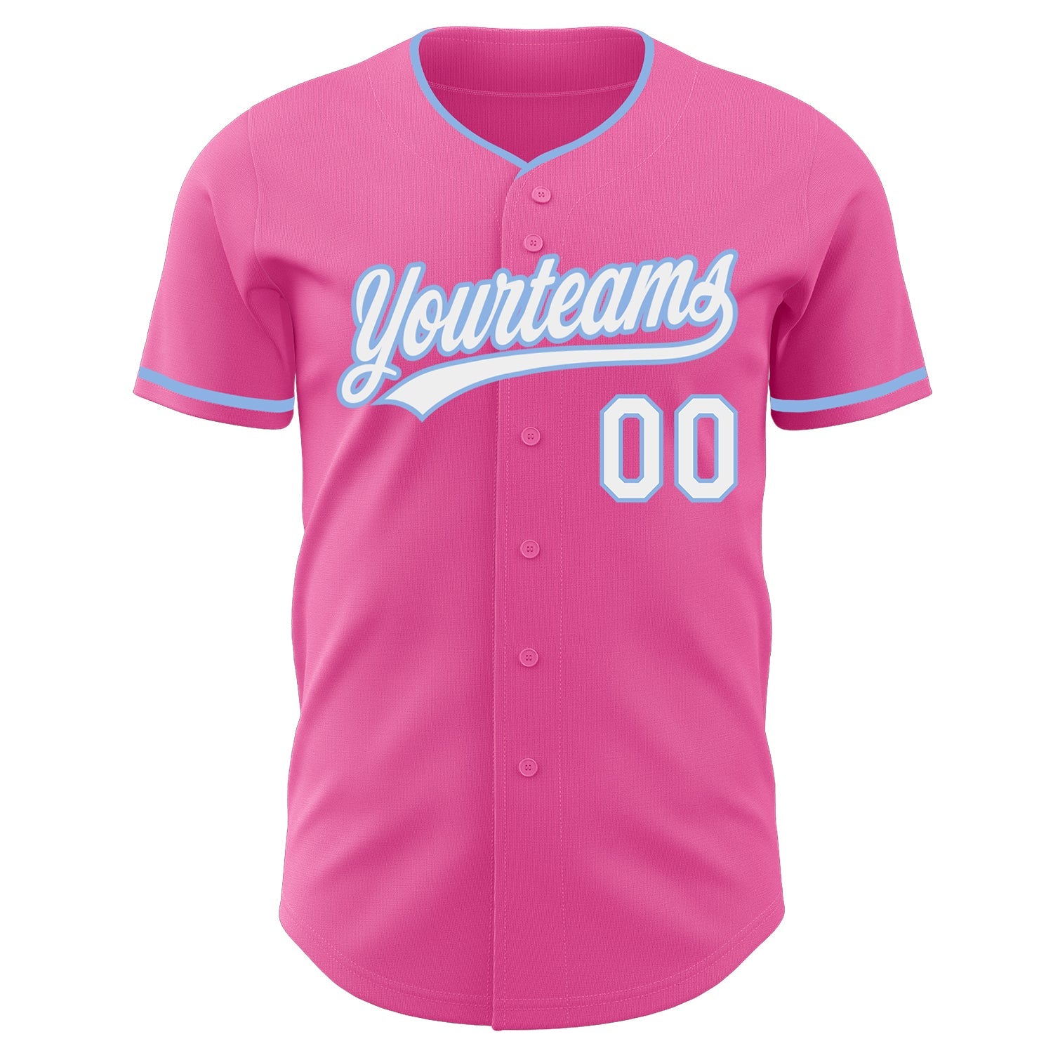 Custom Pink White-Light Blue Authentic Baseball Jersey view 2