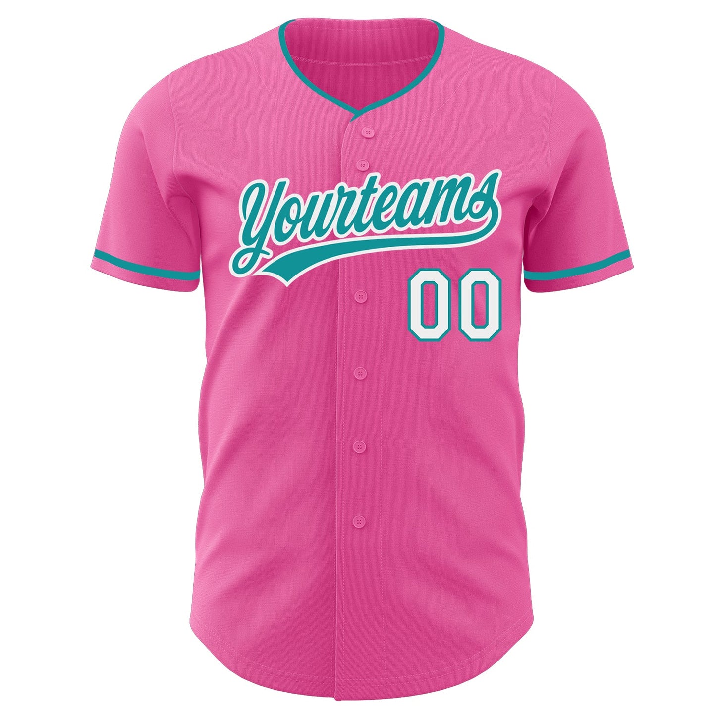 Custom Pink Teal-White Authentic Baseball Jersey view 2