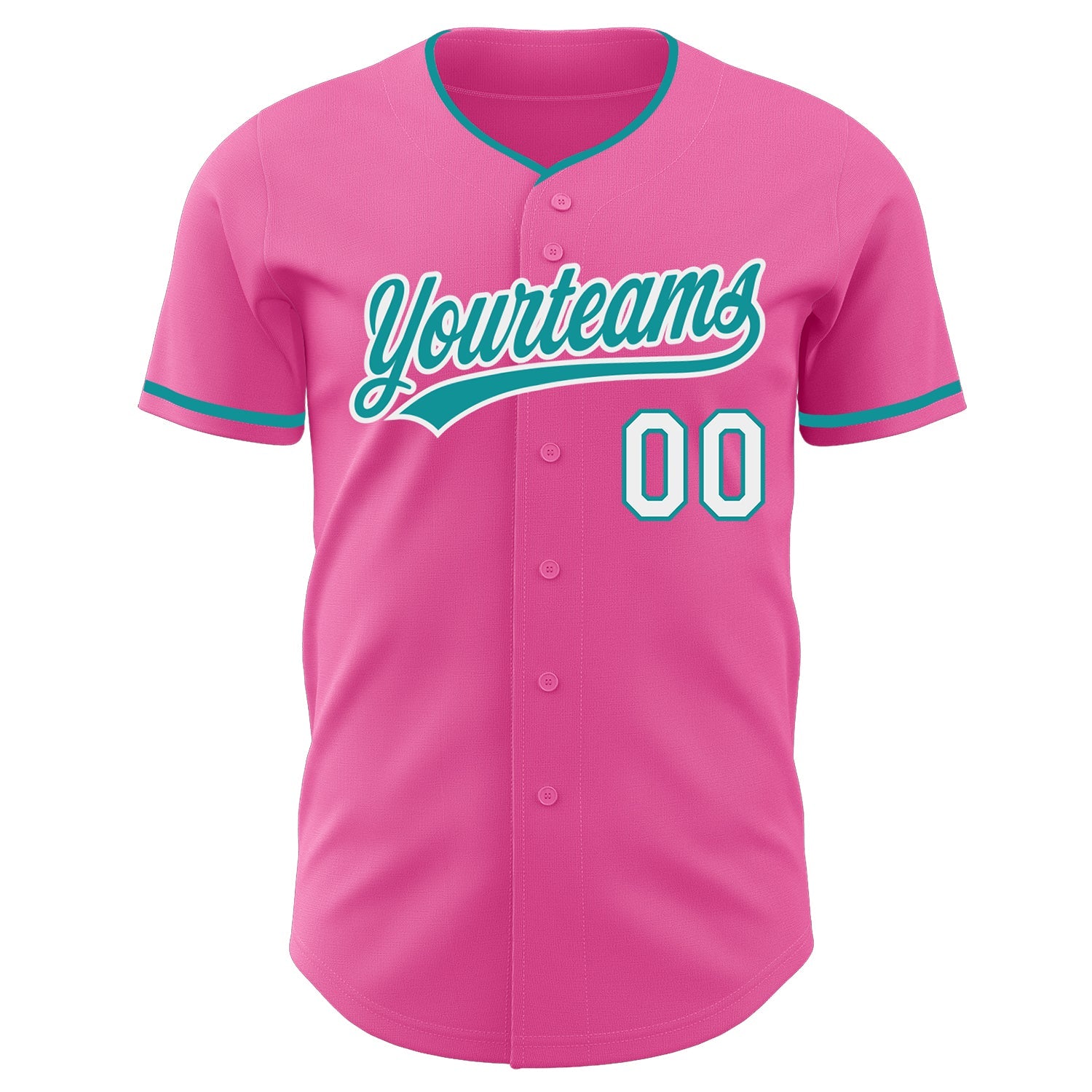 Custom Pink Teal-White Authentic Baseball Jersey view 2