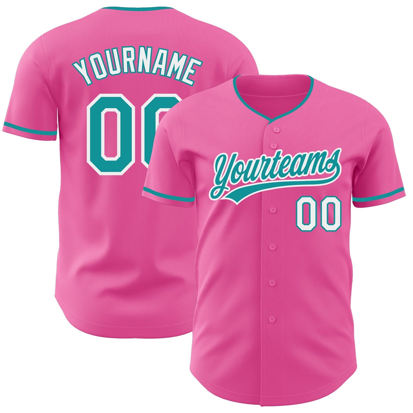 Custom Pink Teal-White Authentic Baseball Jersey - Main View