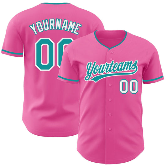 Custom Pink Teal-White Authentic Baseball Jersey - Main View