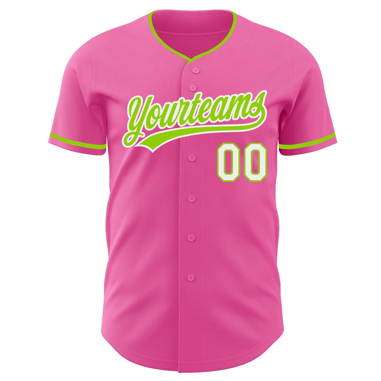 Custom Pink Neon Green Black-White Authentic Baseball Jersey view 2