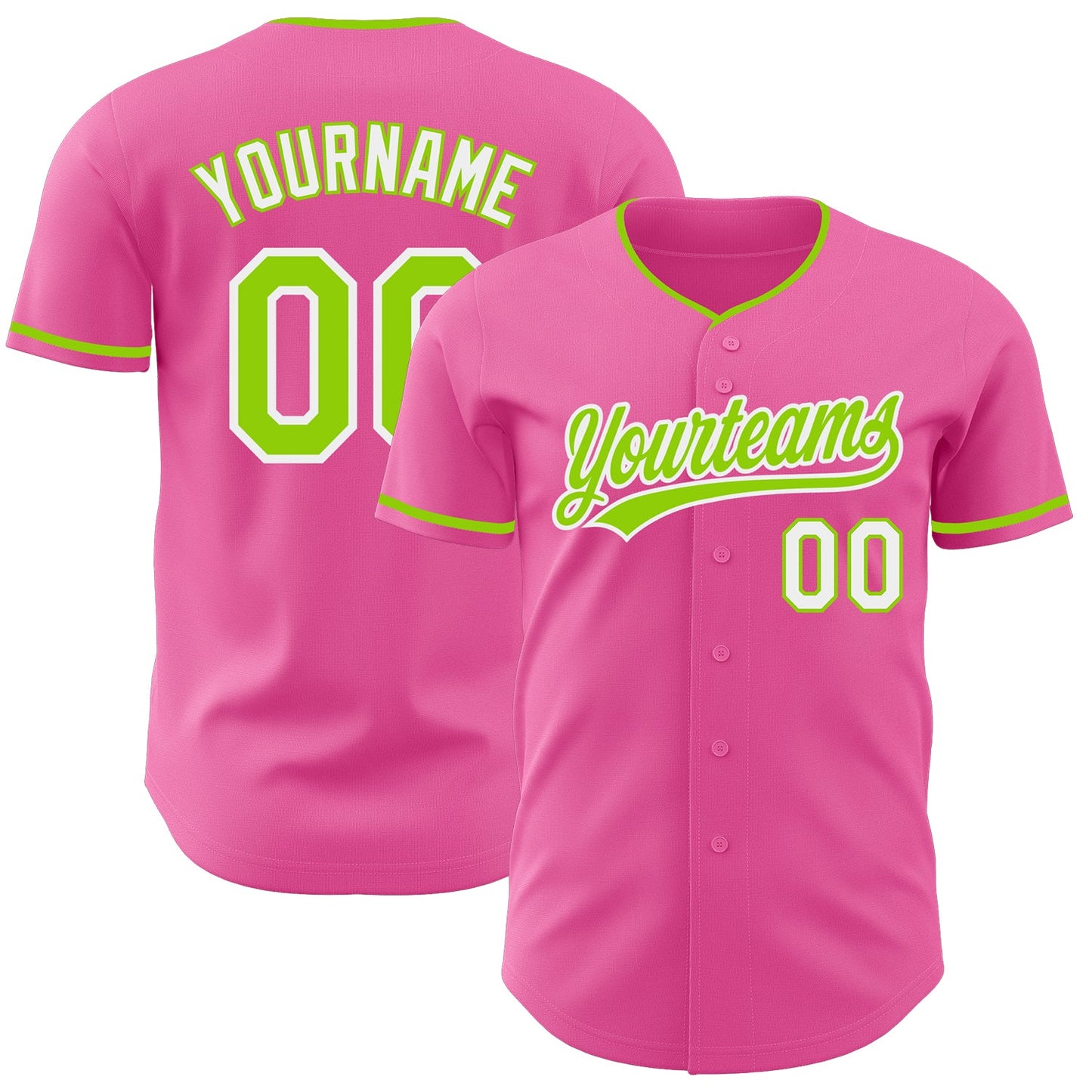 Custom Pink Neon Green Black-White Authentic Baseball Jersey - Main View