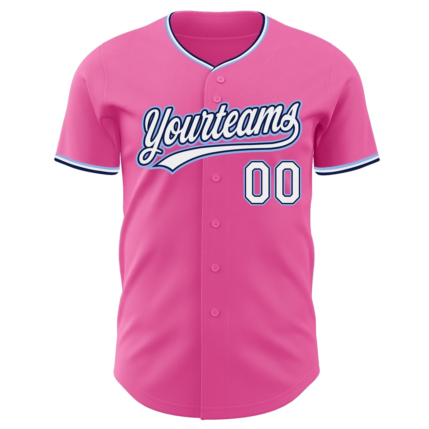 Custom Pink White Navy-Light Blue Authentic Baseball Jersey view 2