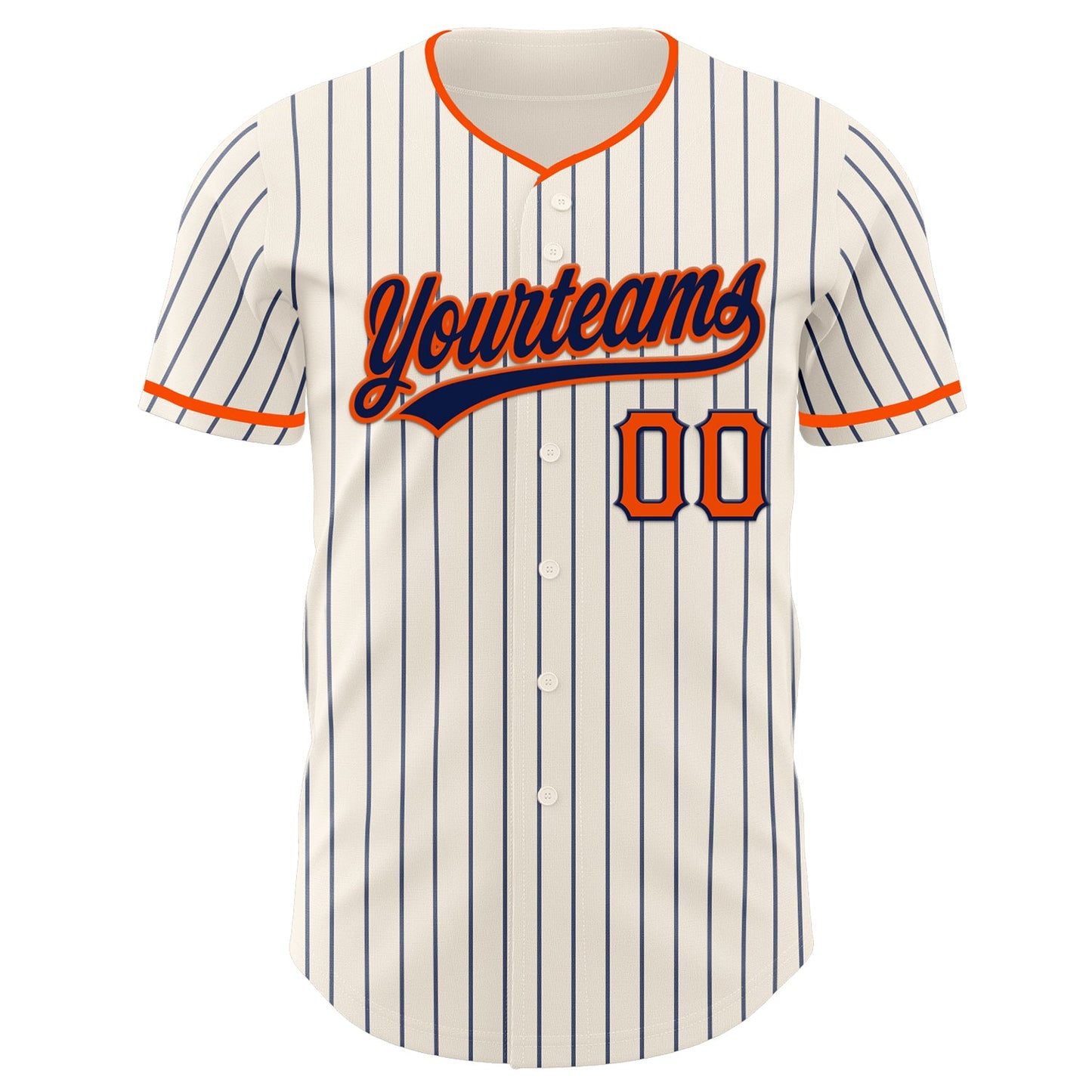 Custom Cream Navy Pinstripe Orange-Navy Authentic Baseball Jersey view 4