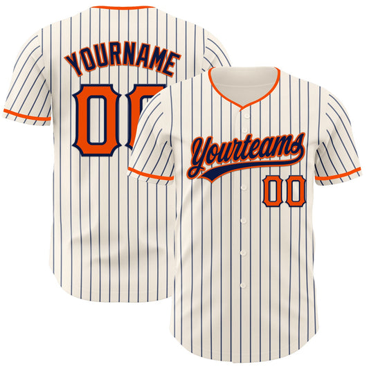 Custom Cream Navy Pinstripe Orange-Navy Authentic Baseball Jersey - Main View