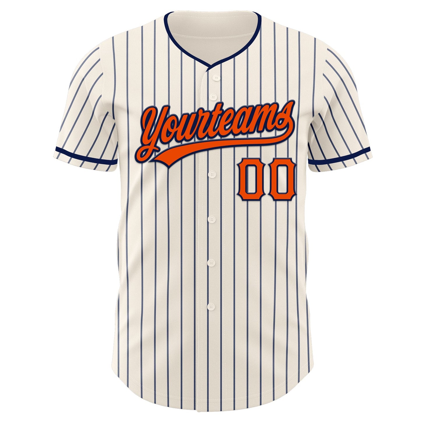 Custom Cream Navy Pinstripe Orange-Navy Authentic Baseball Jersey view 4