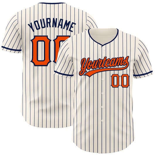 Custom Cream Navy Pinstripe Orange-Navy Authentic Baseball Jersey - Main View