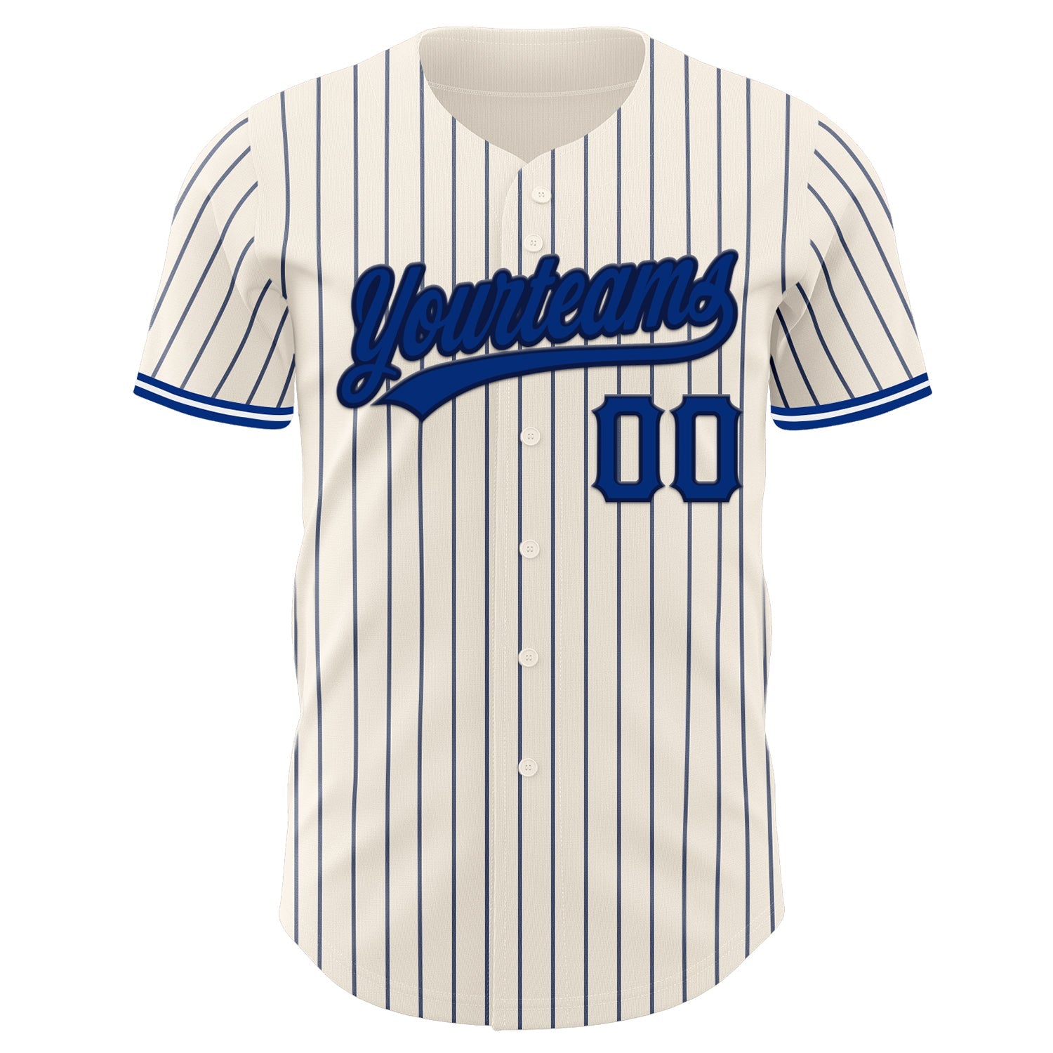 Custom Cream Navy Pinstripe Royal Navy-White Authentic Baseball Jersey view 4