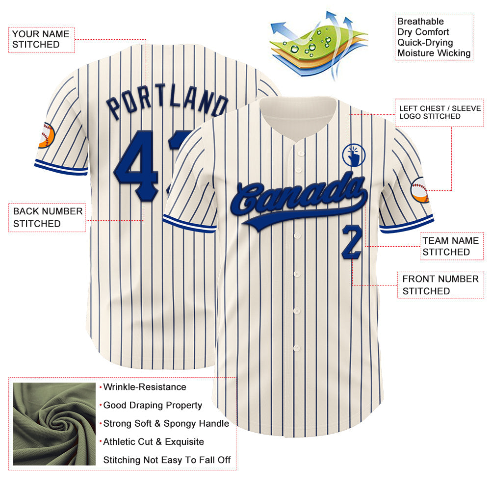 Custom Cream Navy Pinstripe Royal Navy-White Authentic Baseball Jersey view 5