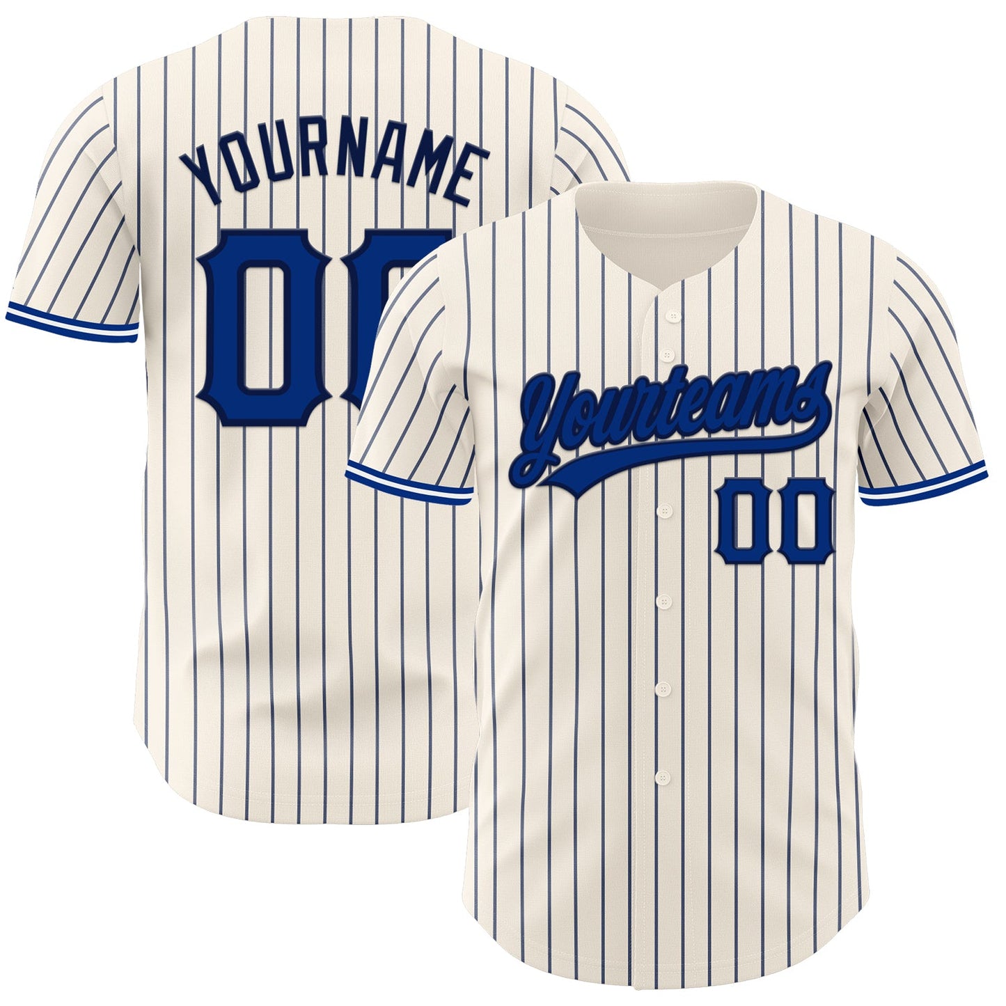 Custom Cream Navy Pinstripe Royal Navy-White Authentic Baseball Jersey - Main View