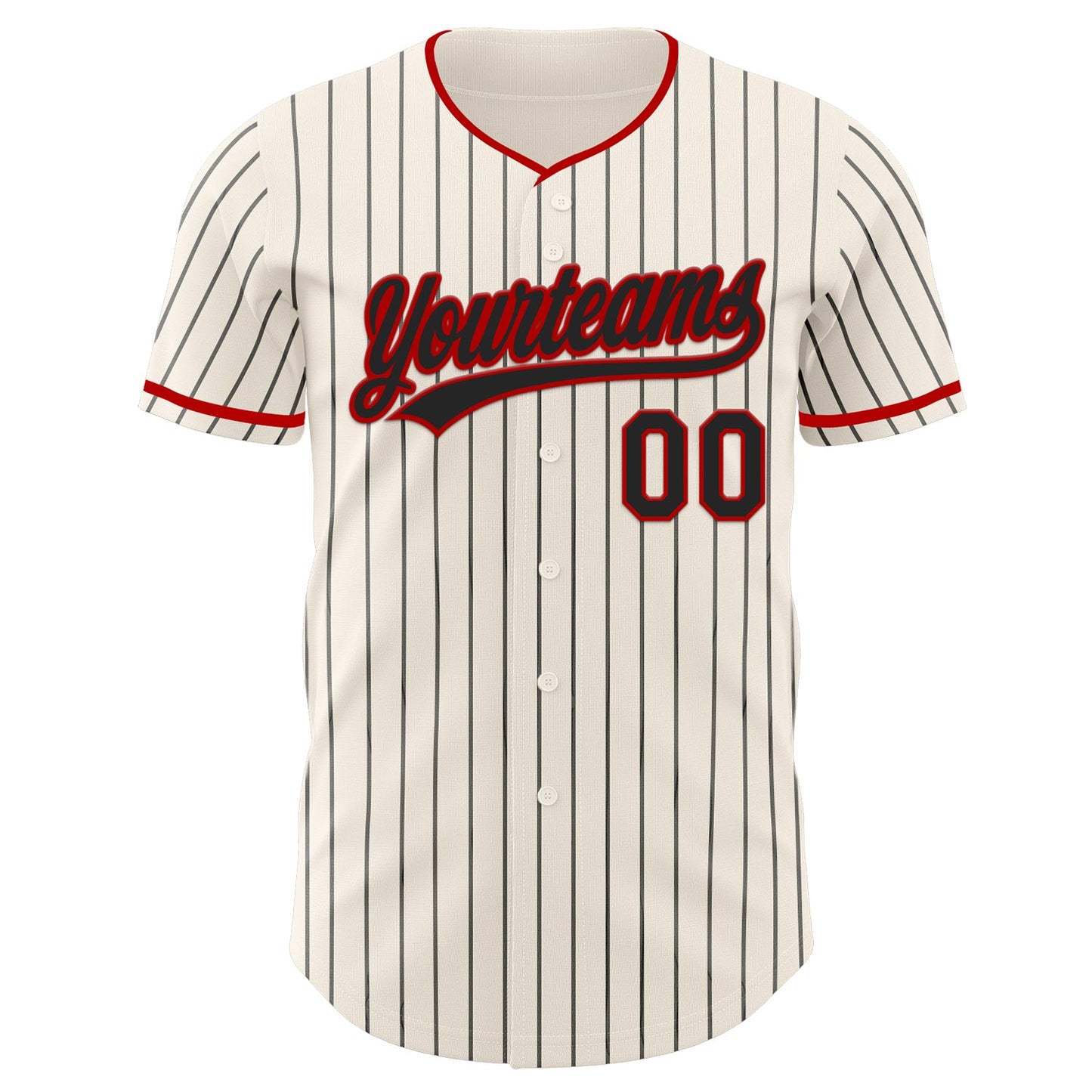 Custom Cream Black Pinstripe Black-Red Authentic Baseball Jersey view 4