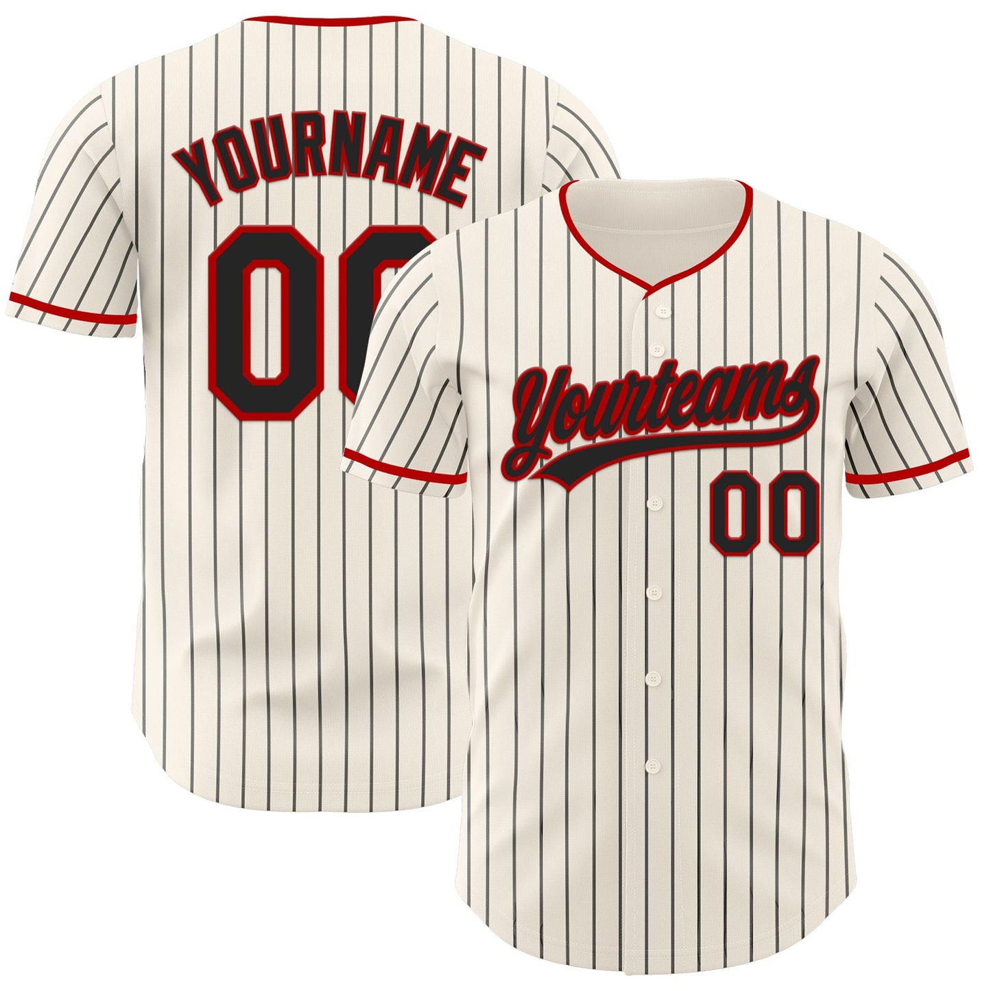 Custom Cream Black Pinstripe Black-Red Authentic Baseball Jersey - Main View
