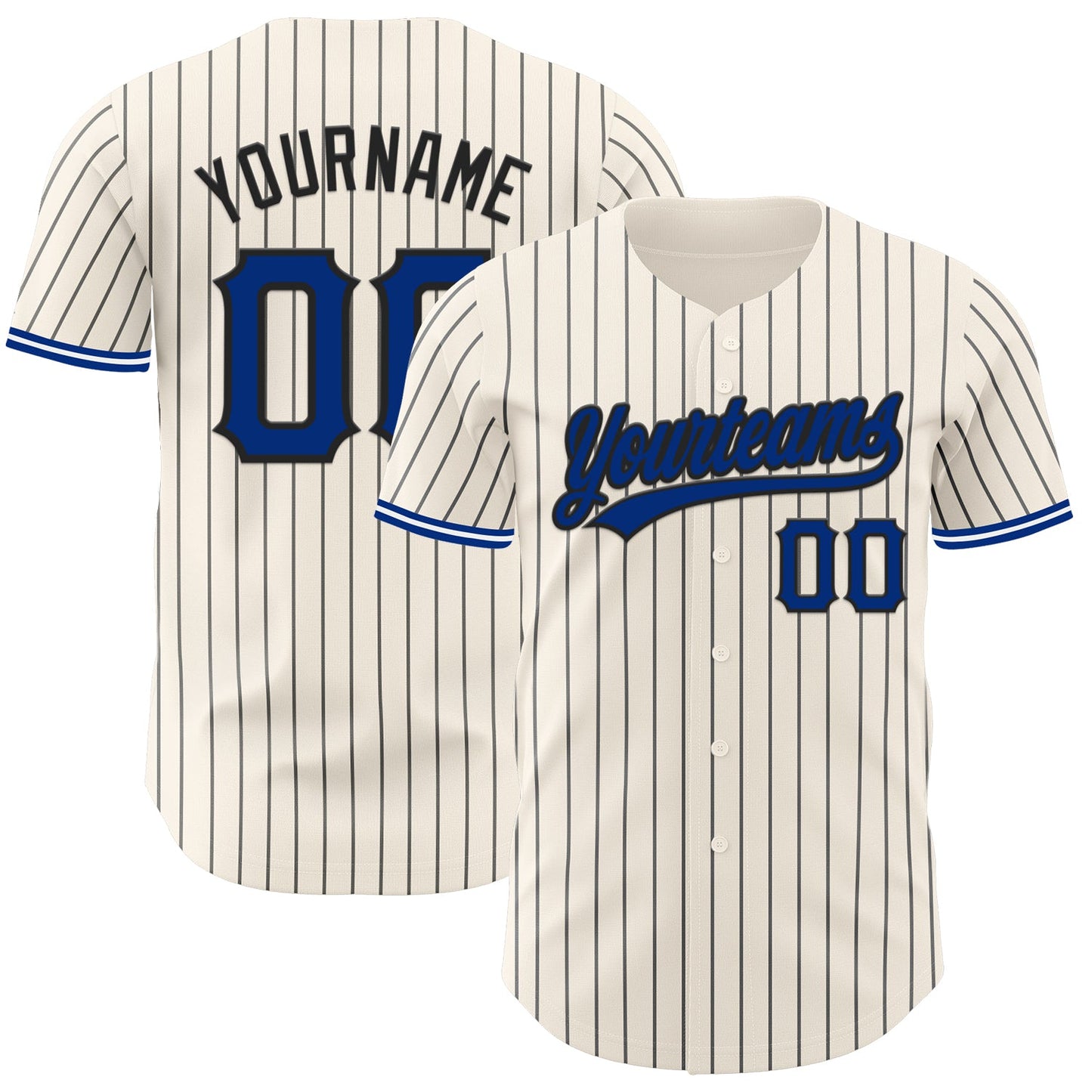 Custom Cream Black Pinstripe Royal Black-White Authentic Baseball Jersey - Main View