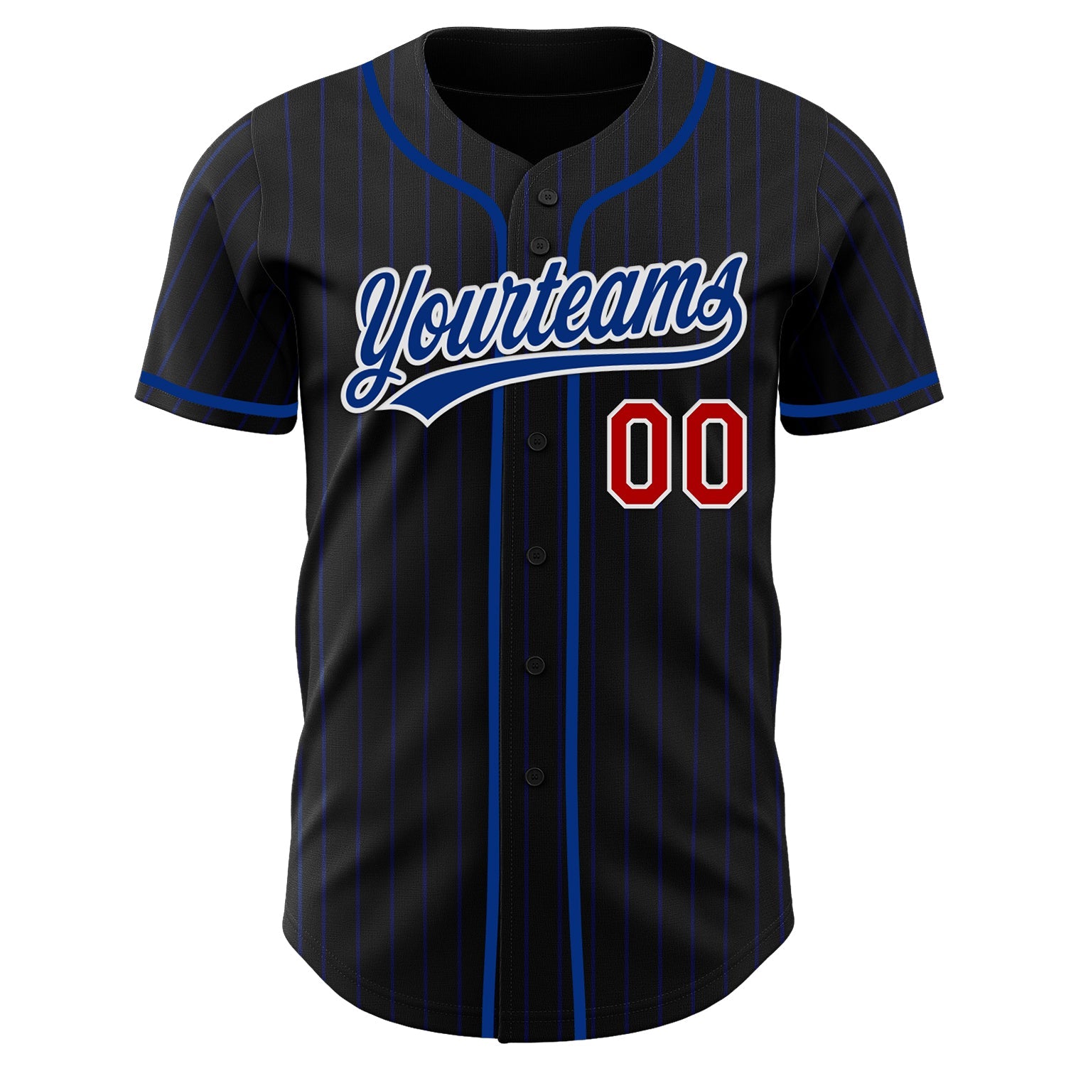 Custom Black Royal Pinstripe Royal Red-White Authentic Baseball Jersey view 4