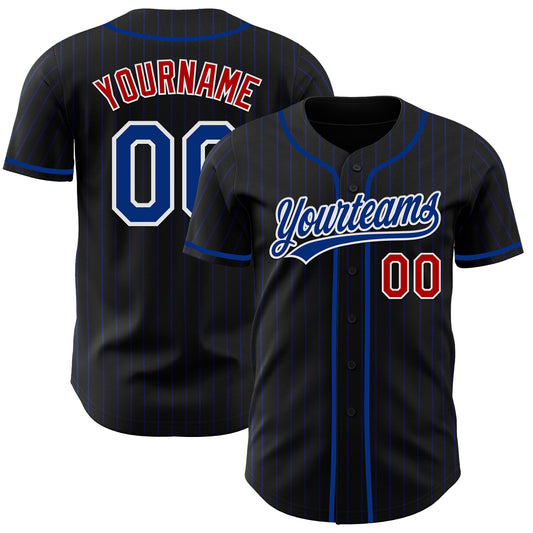 Custom Black Royal Pinstripe Royal Red-White Authentic Baseball Jersey - Main View