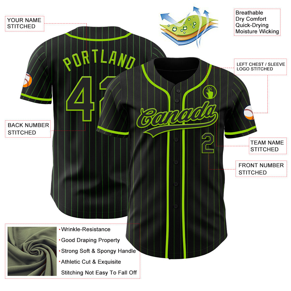 Custom Black Neon Green Pinstripe Neon Green Authentic Baseball Jersey view 5
