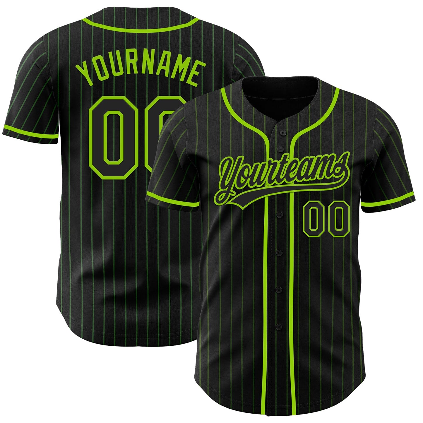Custom Black Neon Green Pinstripe Neon Green Authentic Baseball Jersey - Main View