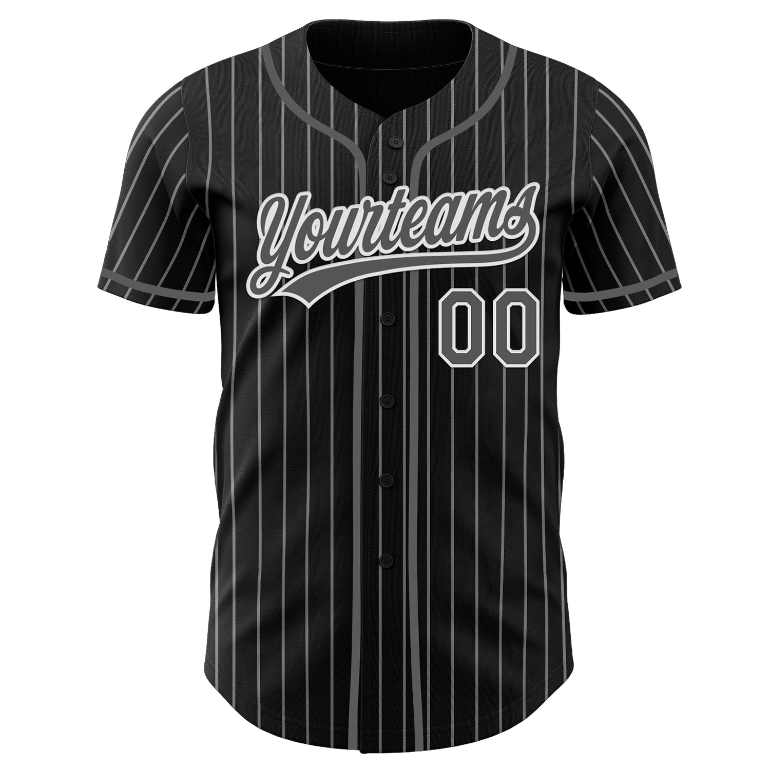 Custom Black White Pinstripe Steel Gray-White Authentic Baseball Jersey view 4