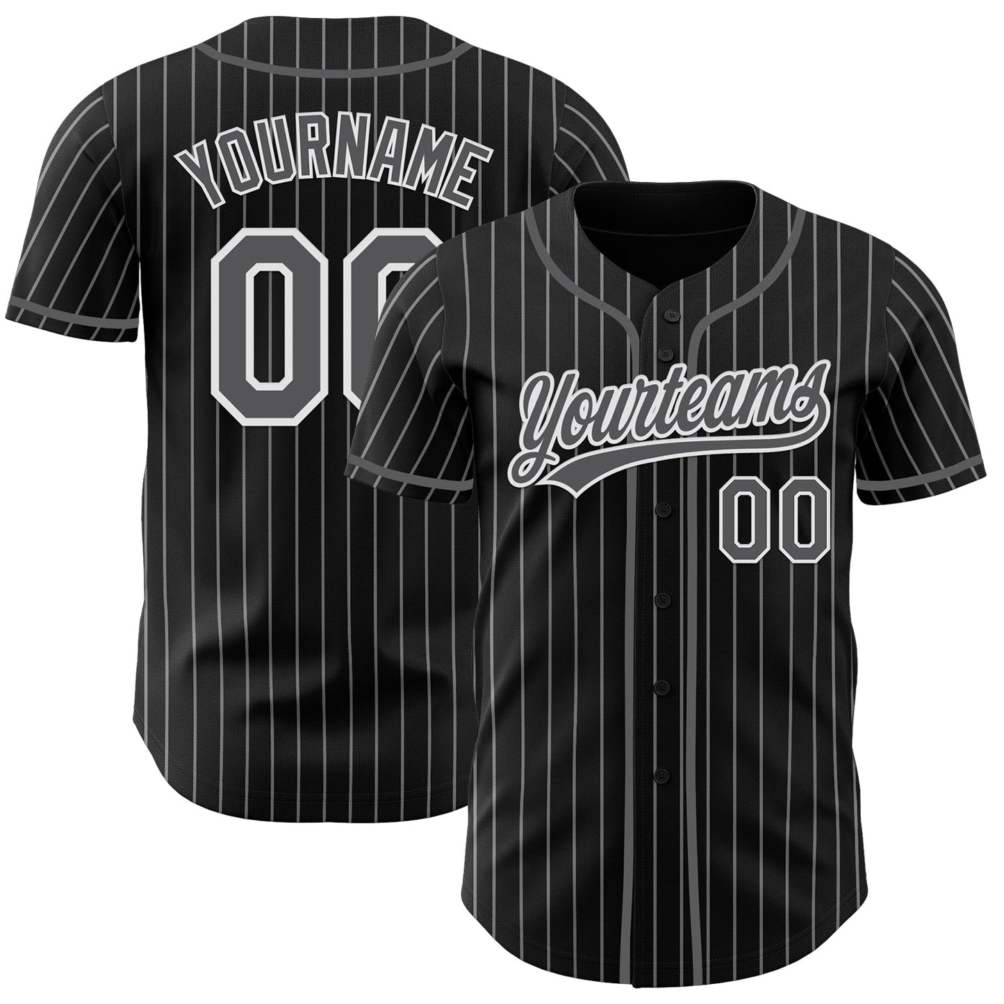 Custom Black White Pinstripe Steel Gray-White Authentic Baseball Jersey - Main View