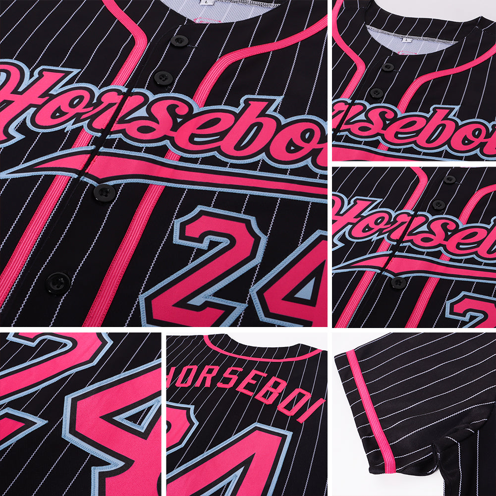 Custom Black White Pinstripe Purple Teal-White Authentic Baseball Jersey view 2