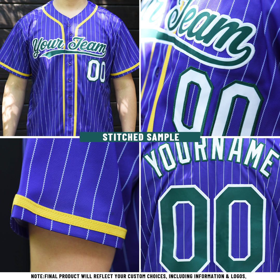 Custom Black White Pinstripe Purple Teal-White Authentic Baseball Jersey view 3