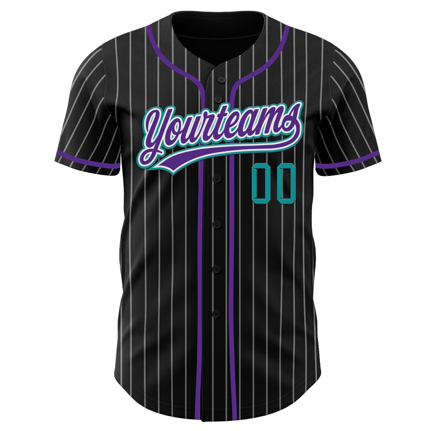 Custom Black White Pinstripe Purple Teal-White Authentic Baseball Jersey view 4