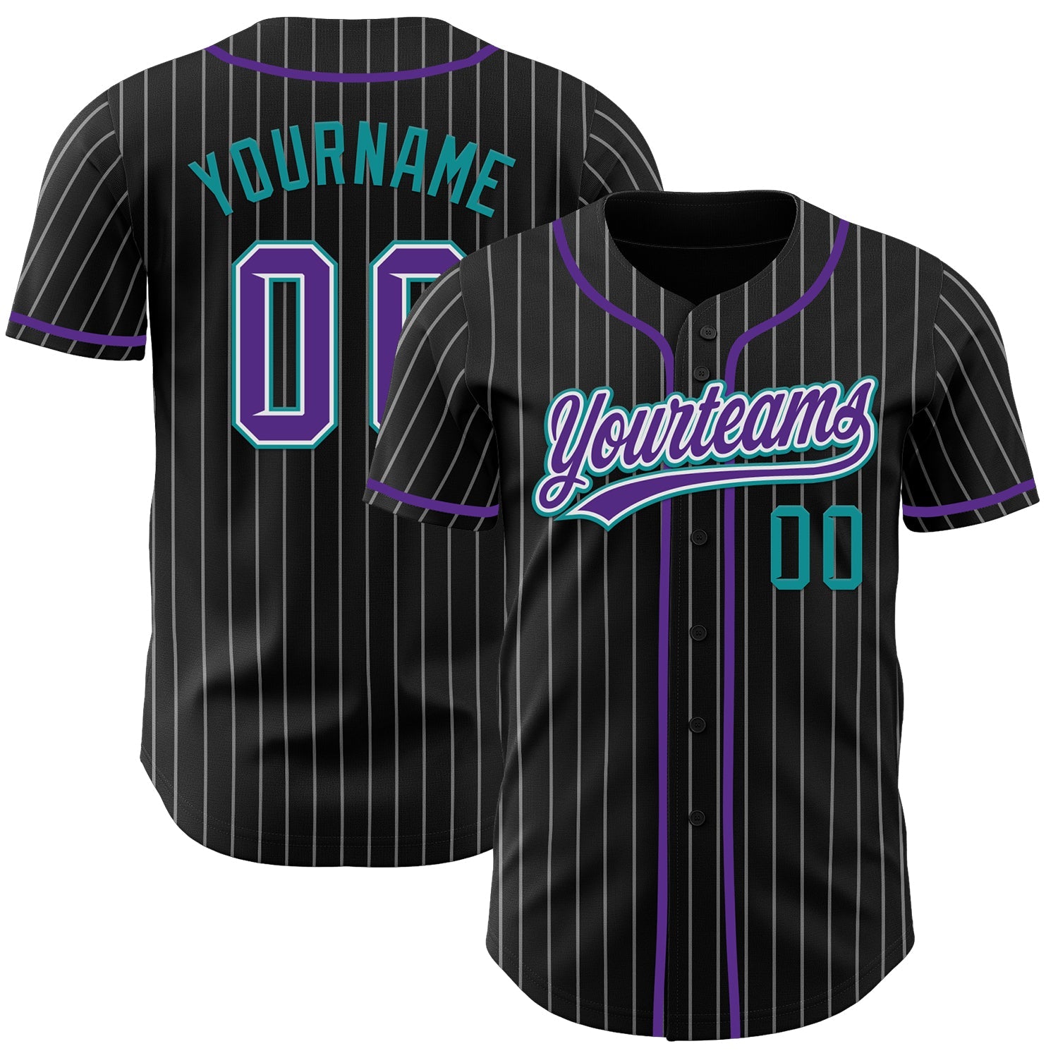 Custom Black White Pinstripe Purple Teal-White Authentic Baseball Jersey - Main View