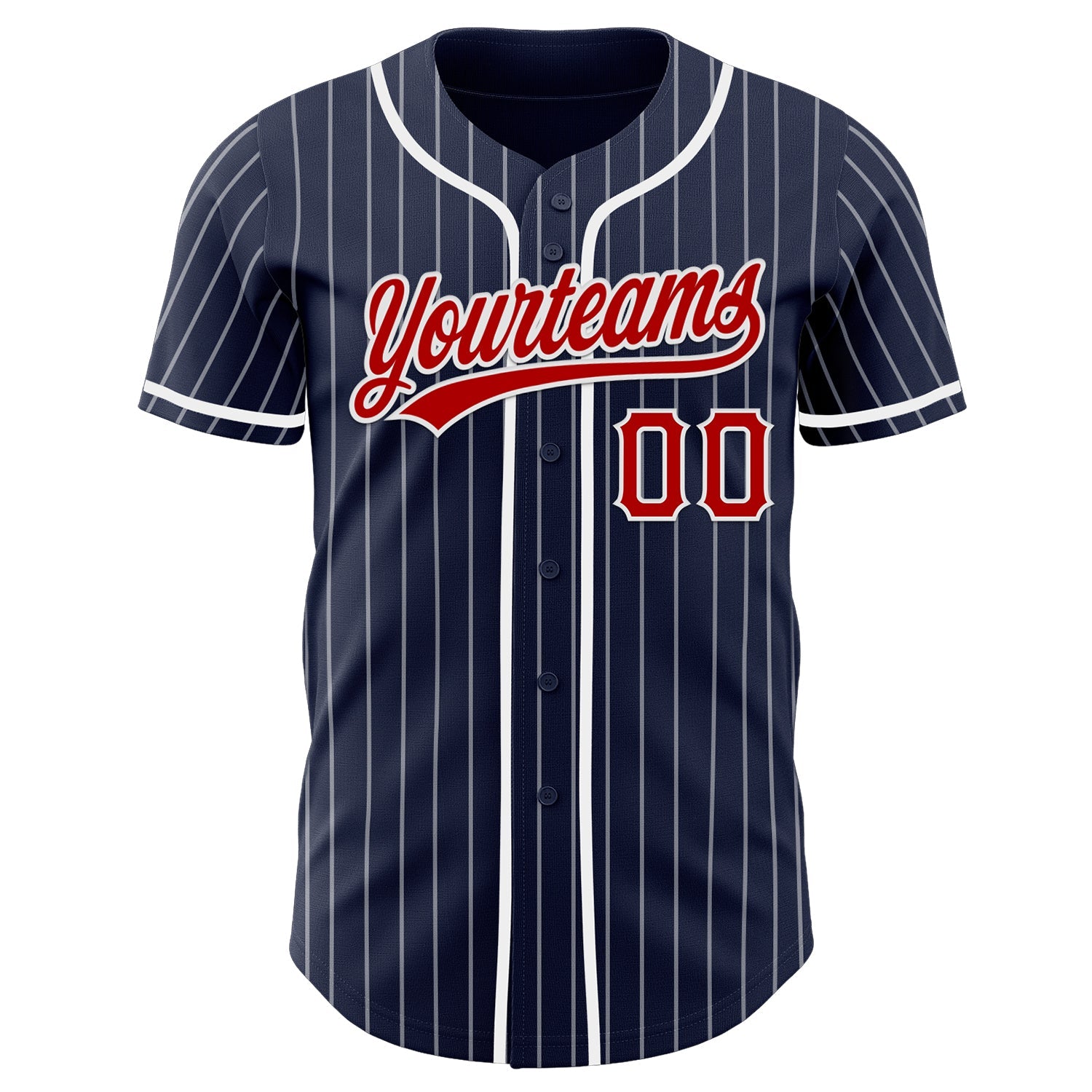 Custom Navy White Pinstripe Red-White Authentic Baseball Jersey view 4