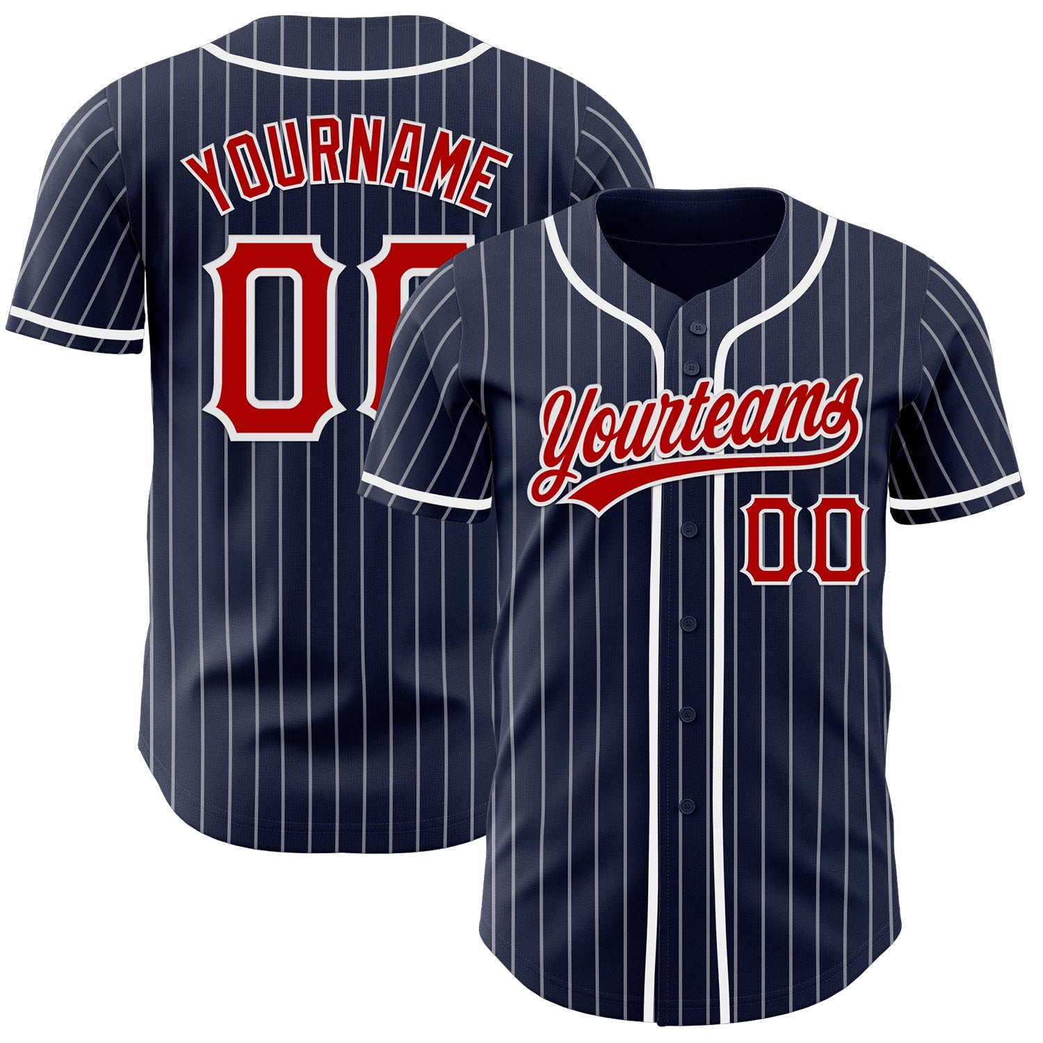Custom Navy White Pinstripe Red-White Authentic Baseball Jersey - Main View