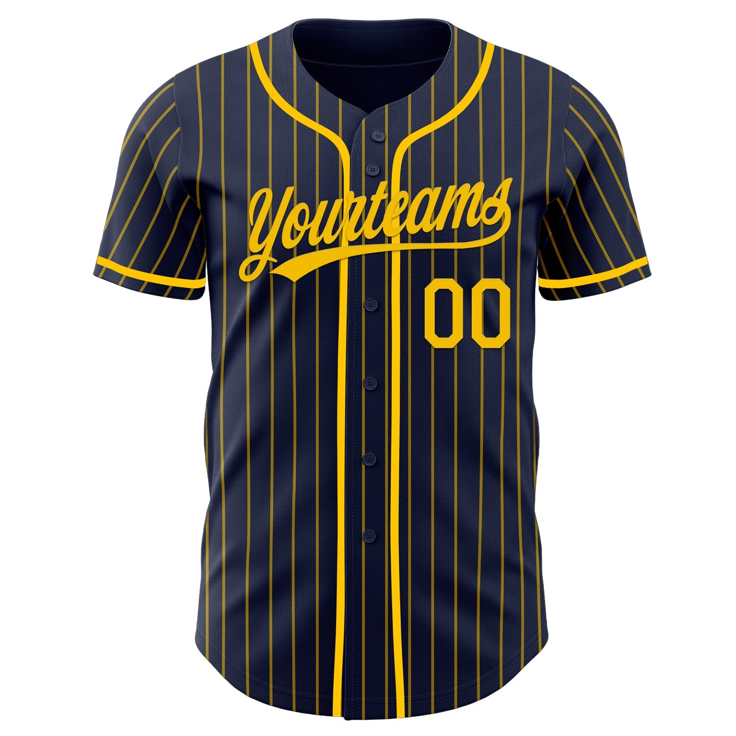 Custom Navy Yellow Pinstripe Yellow Authentic Baseball Jersey view 4