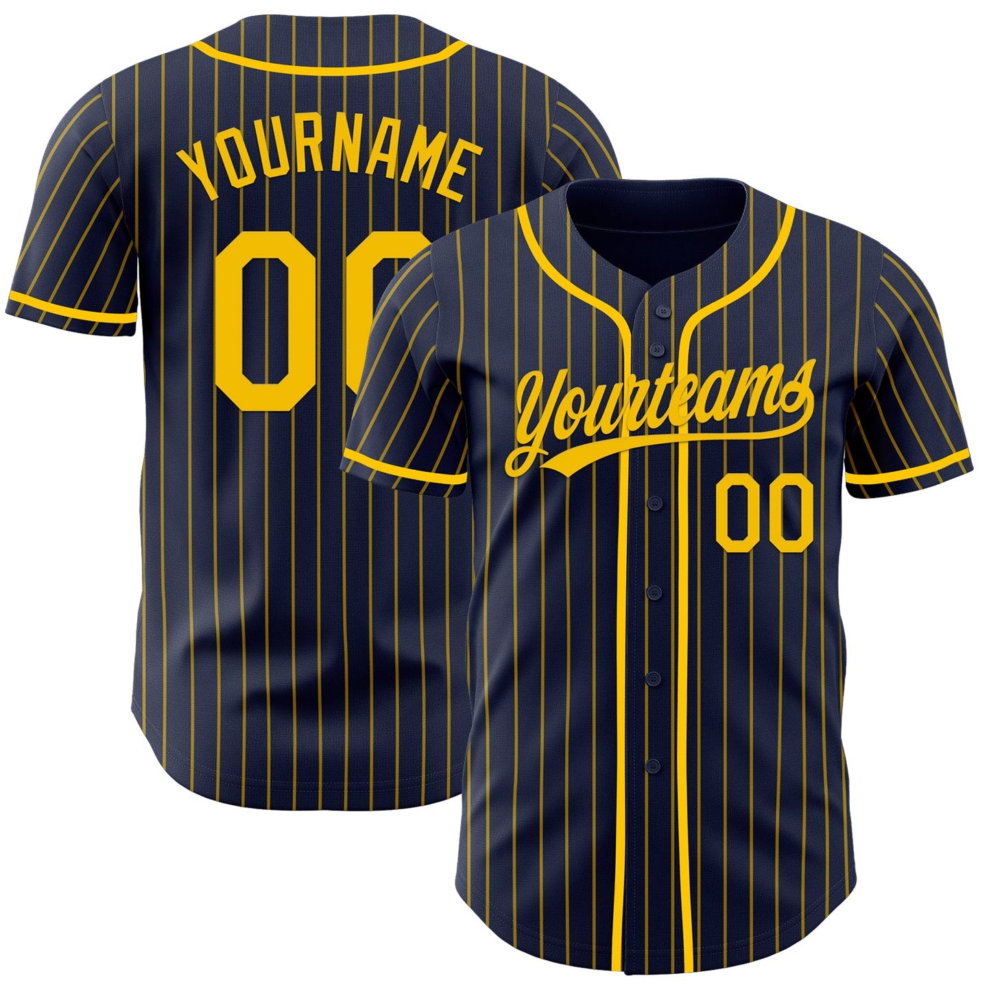 Custom Navy Yellow Pinstripe Yellow Authentic Baseball Jersey - Main View