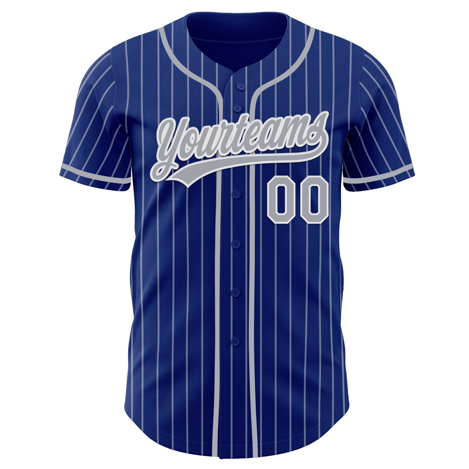 Custom Royal White Pinstripe Gray-White Authentic Baseball Jersey view 4