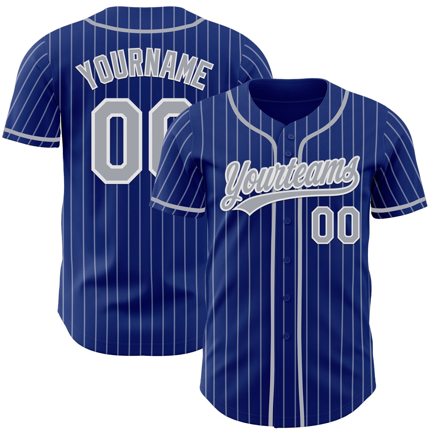 Custom Royal White Pinstripe Gray-White Authentic Baseball Jersey - Main View