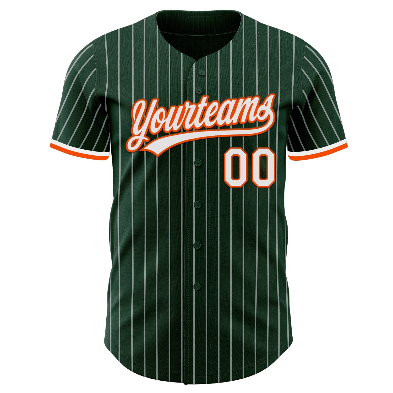 Custom Green White Pinstripe White-Orange Authentic Baseball Jersey view 4