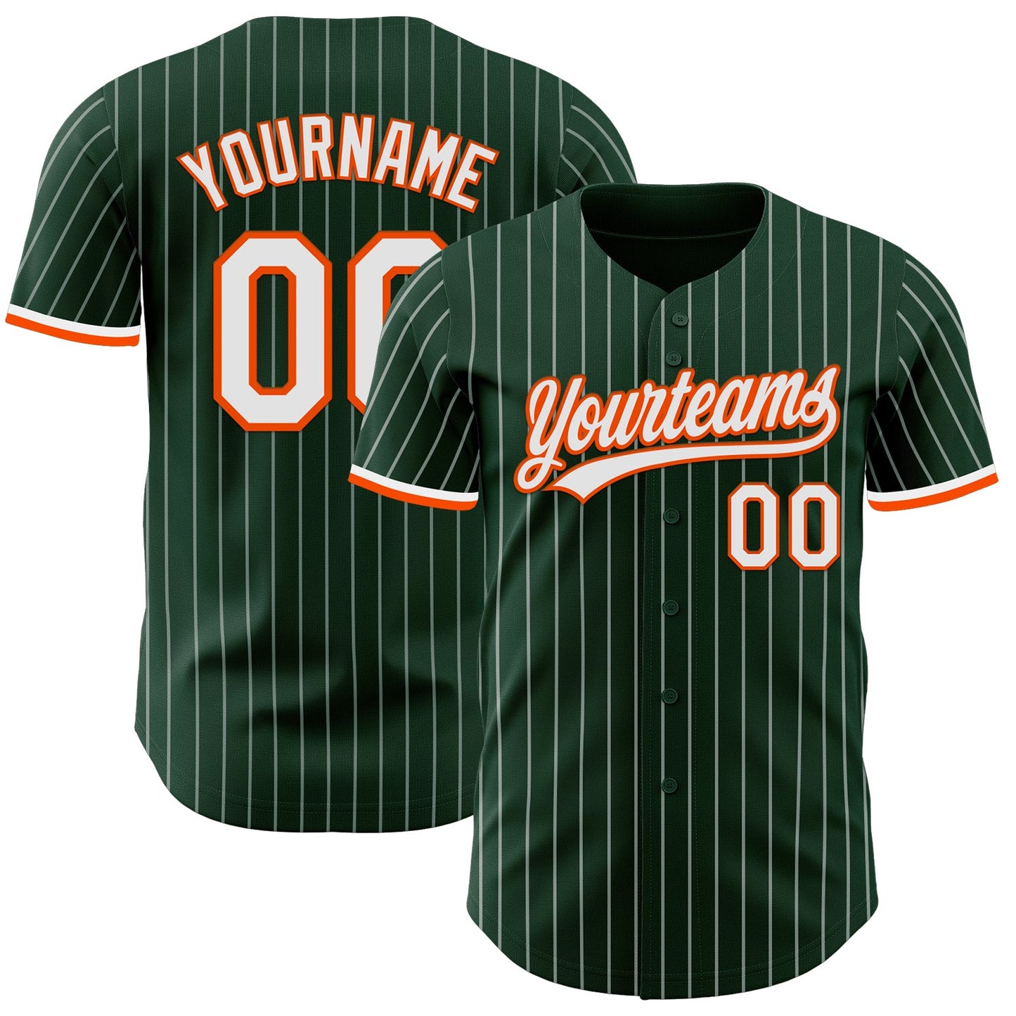 Custom Green White Pinstripe White-Orange Authentic Baseball Jersey - Main View