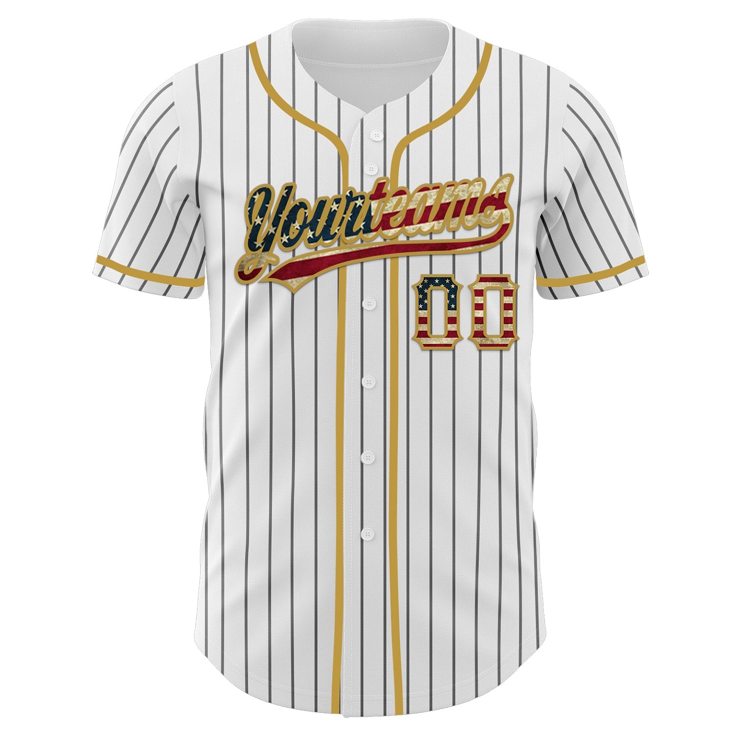 Custom White Black Pinstripe Vintage USA Flag-Old Gold Authentic Baseball Jersey view 4